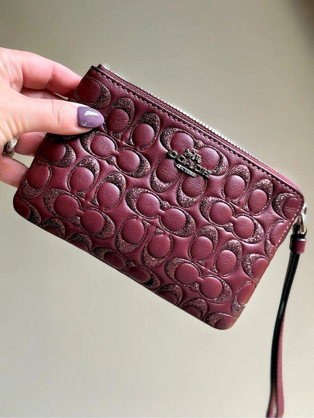 Coach Signature Wristlet Clutch in Shimmery Burgundy NWT